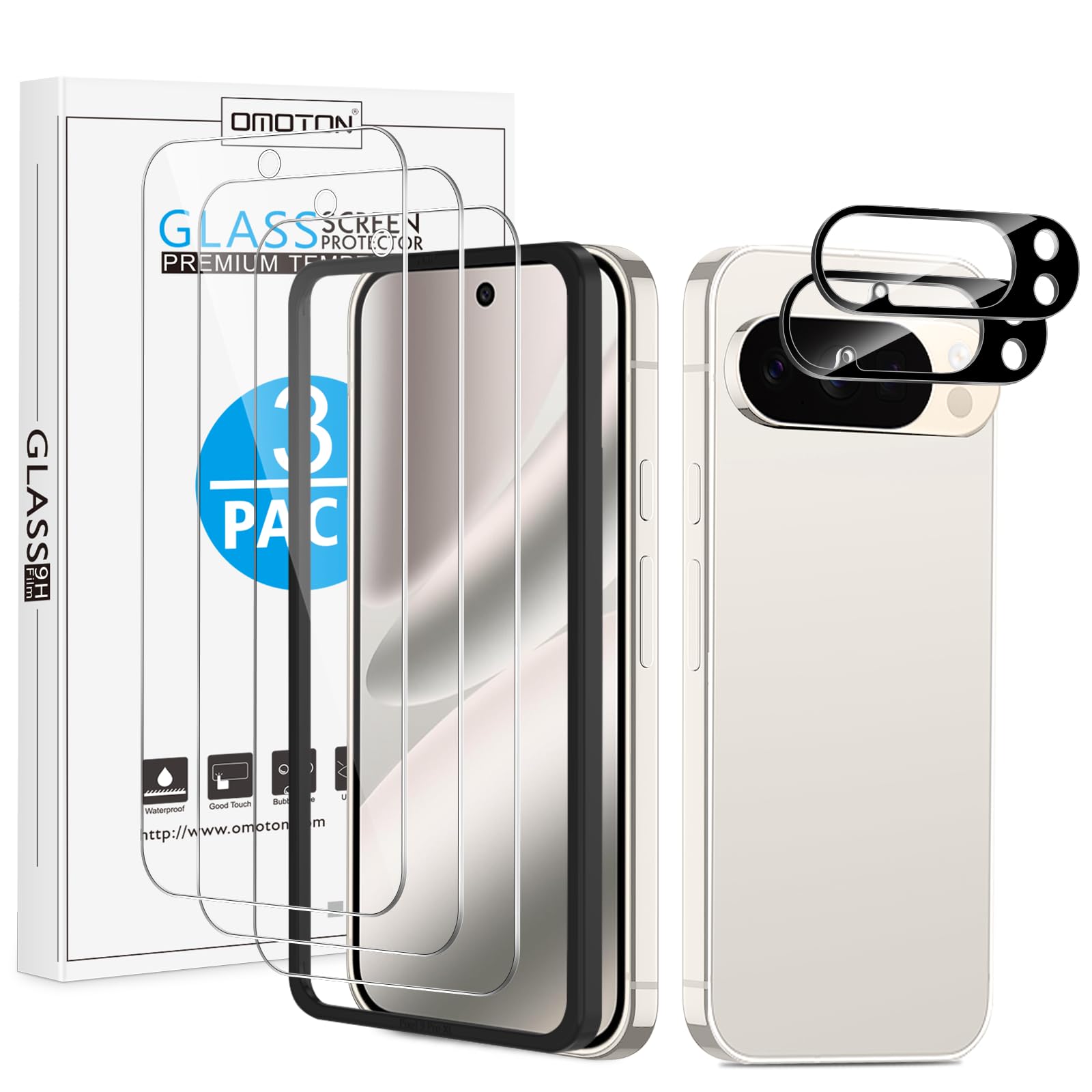 Photo 1 of OMOTON 3+2 Pack for Google Pixel 10 Pro Screen Protector 6.3 inch, 3 Pack Tempered Glass Screen Protector&2 Pack Camera Lens Protector with Alignment Framework, Case Friendly(Not for 10/10 Pro XL)