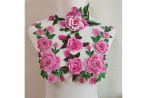 FEEPOP 4 Pcs Embroidery Rose Flower Sew On Patch Dress Hat Bag Jeans Applique Crafts Clothing Accessories DIY (Pink)