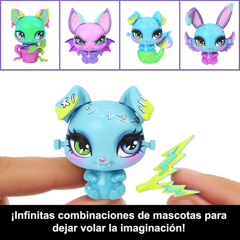 Frankie Stein Cria o teu kit de brincadeiras de animais monstro com boneca e mais de 30 acessórios para criar quantos animais quiseres, laboratório científico louco, JBF18, Lilas.