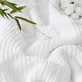 PHF Cooling Muslin Queen Blanket for Hot Sleepers, 60% Rayon Derived from Bamboo, 40% Cotton for Summer, 4-Layer Breathable Gauze Blanket for Bed Couch, 90"x90", White