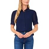 CeCe Women's Short Sleeve Scallop Trim Button Up Top