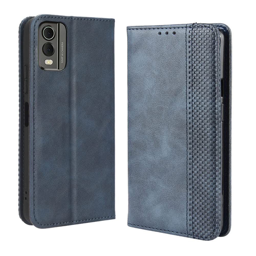 COMAKU Retro Folio Case for Nokia C32, Premium Leather Cover with Wallet Cash Card Slot - Blue