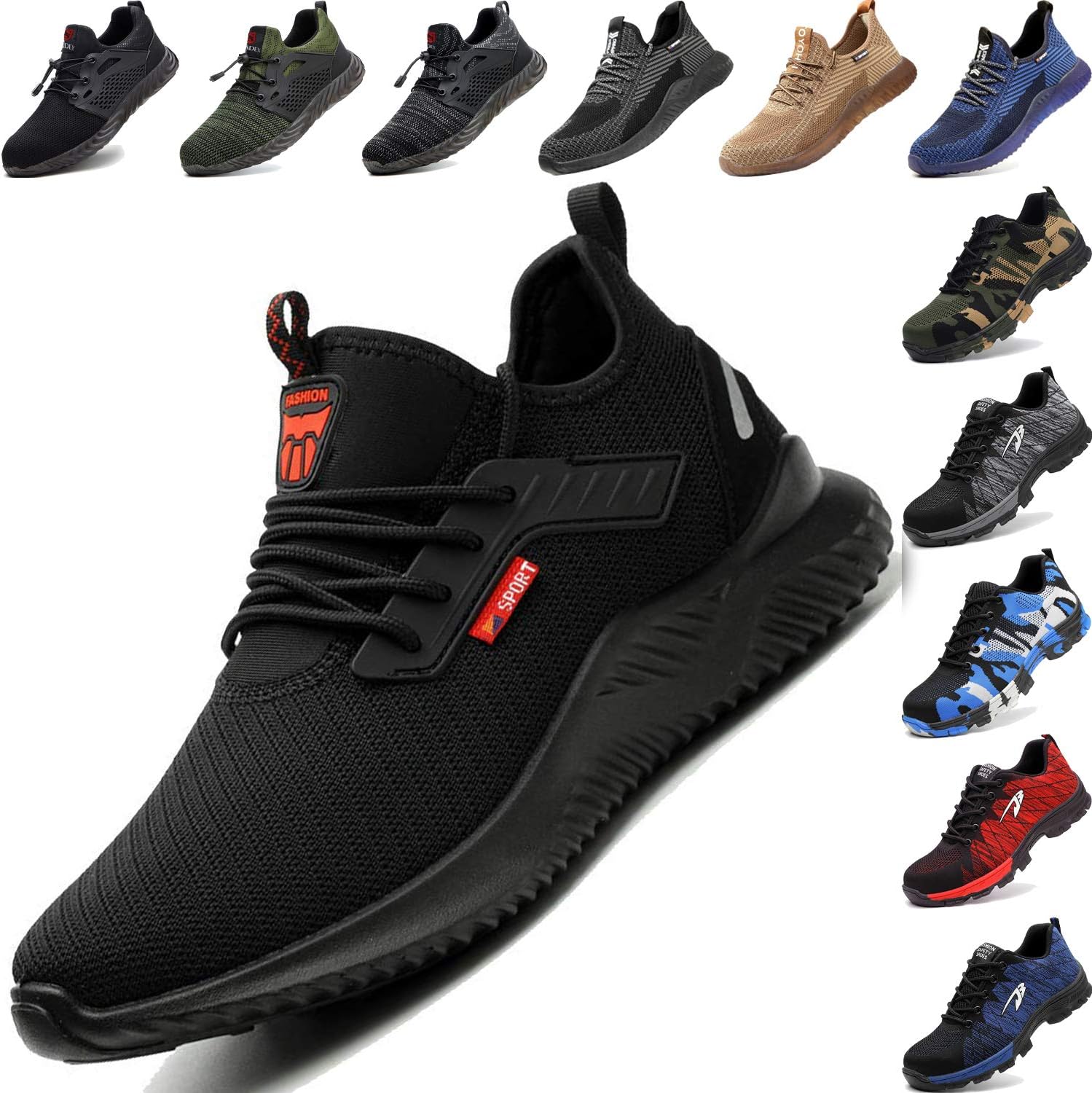 Safety Shoes for Men Steel Toe Trainers Women Lightweight Work Shoes Breathable Industrial Sneakers,01 Black, 5.5UK
