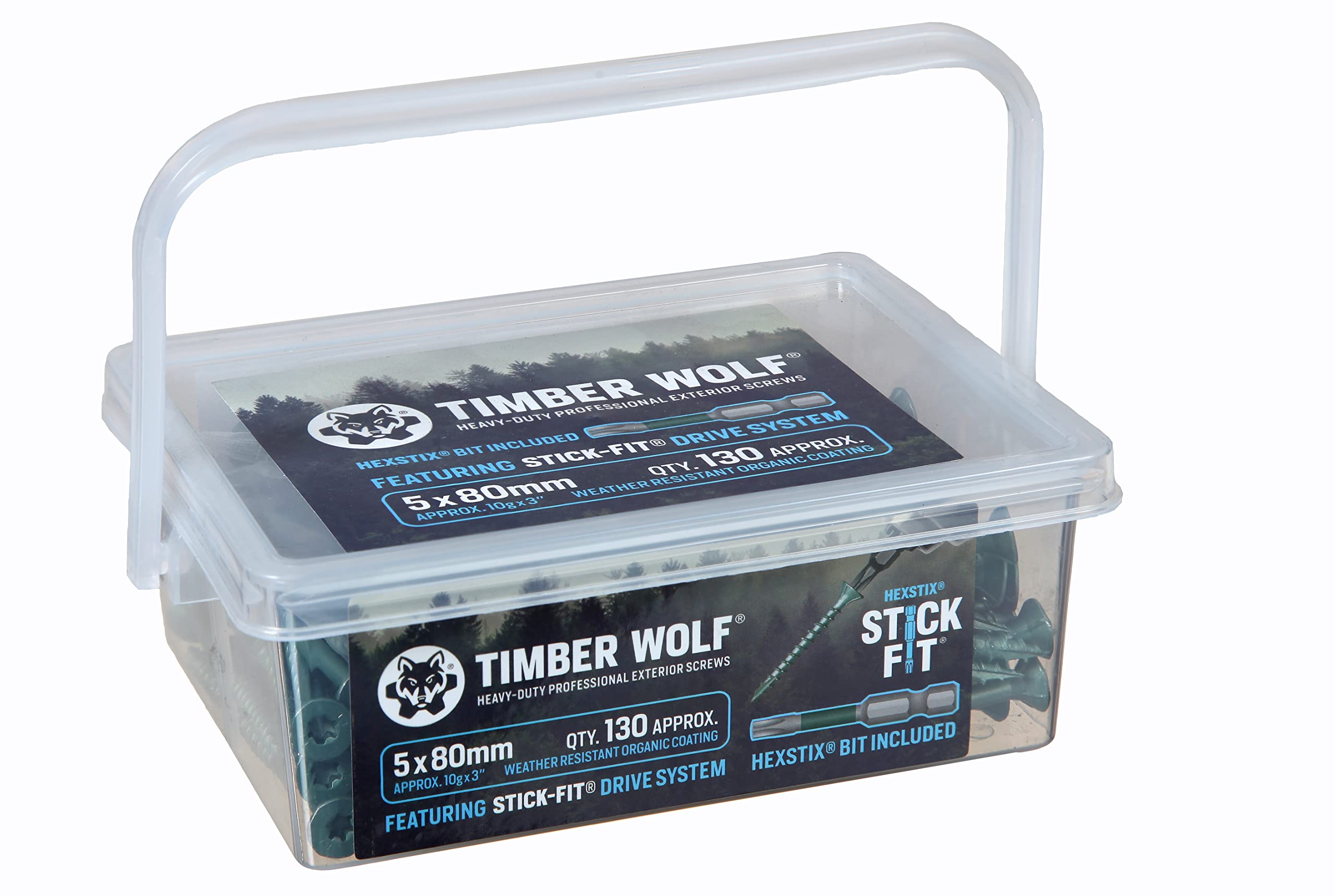 Timber Wolf Exterior Woodscrews - 5.0 x 80mm - Tub of 130, Green