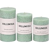 Sage Green Pillar Candles Set of 3 - Hand-Poured Unscented Candles,Smokeless Dripless Candles for Dinner Table and Home, Set of 3 in Different Sizes (3"x4", 3"x5", 3"x6")