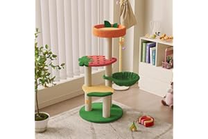 Happy & Polly Cute Cat Tree - Fruit World Cat Tower for Indoor Cats, 40.5" Cat Tree with Sisal Scratching Posts, Plush Strawberry Perches, Cozy Basket Kitten Cat Tree Tower Activity Center