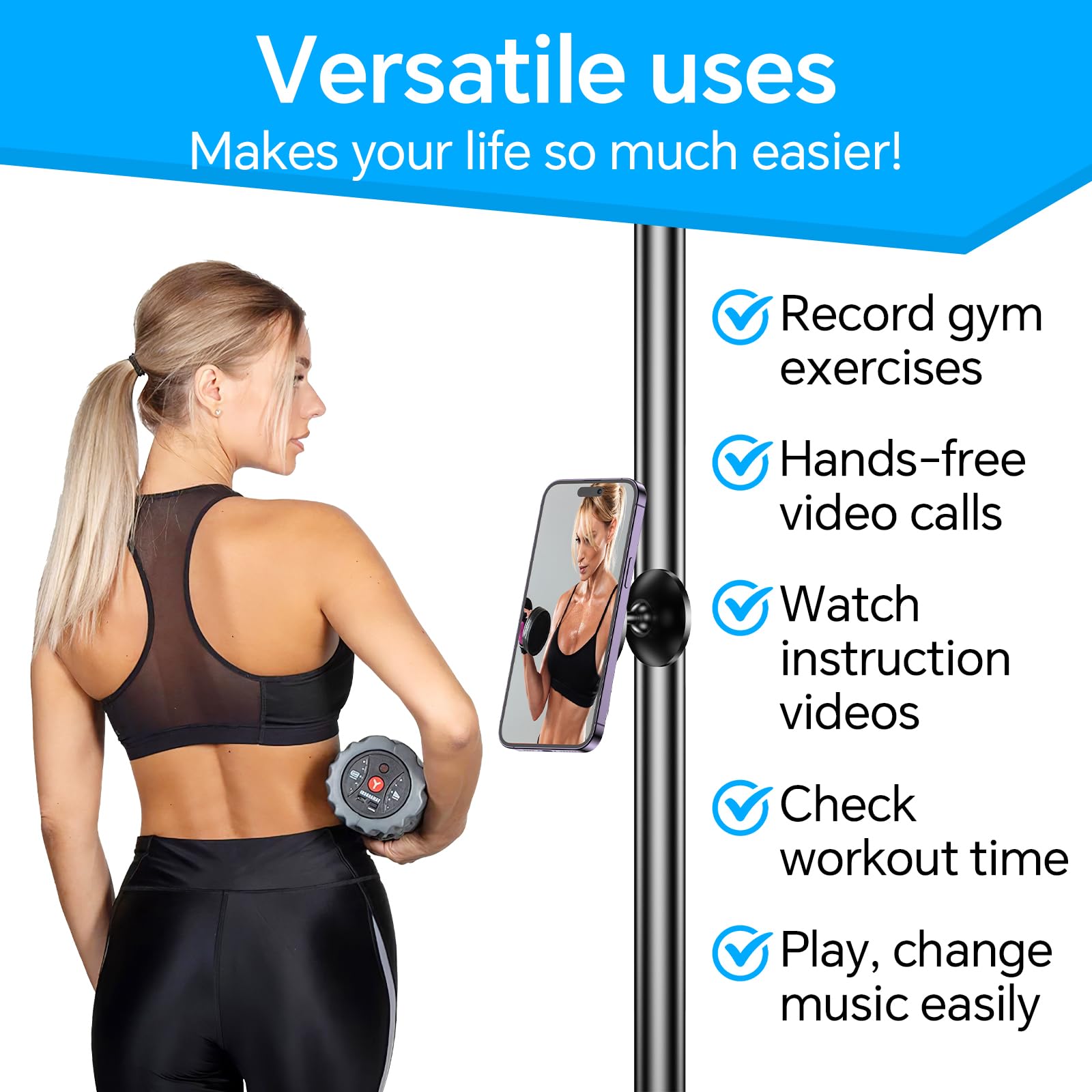 Gym Magnetic Phone Holder Mount for MagSafe【All Metal】Dual Magnetic Phone Holder for Gym Accessories Attach to Metal Surface, Gym Phone Holder Magnet for iPhone 16 15 14 13 Pro Max Gift for Men Women