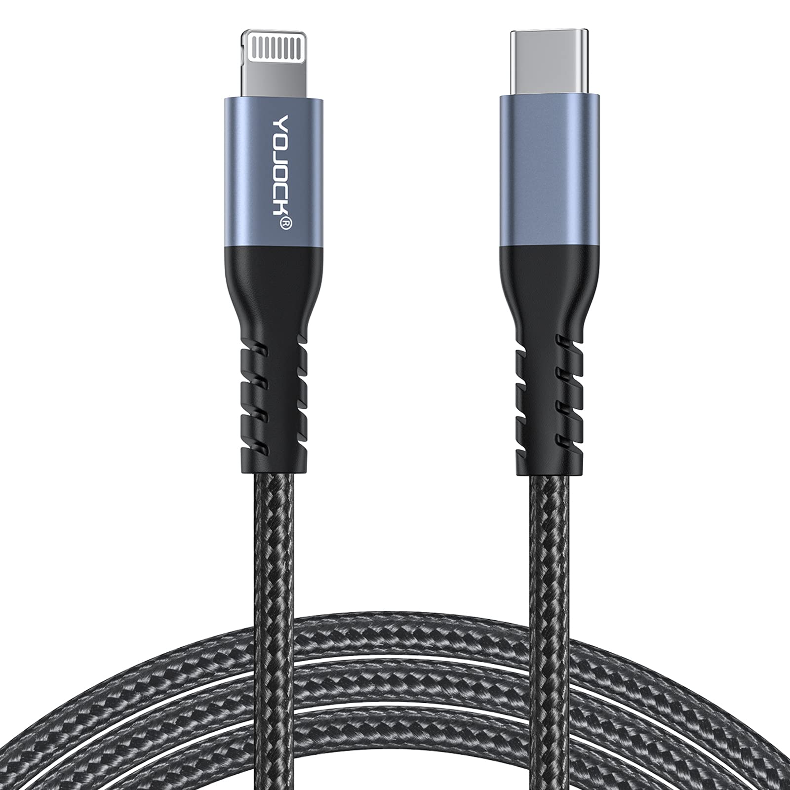 YOJOCK USB C to Lightning Cable 1.8M/6ft [MFi Certified] iPhone PD Fast Charger Type C Lightning Cable Lead Compatible with iPhone 13/12/11/Pro/Max/X/XS/XR/XS Max/ 8/ Plus, Braided Nylon (Black)