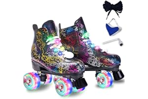 Roller Skates Women Men - Microfiber Leather Roller Skate Classic High Top Double Row Roller Skates for Indoor Outdoor with L