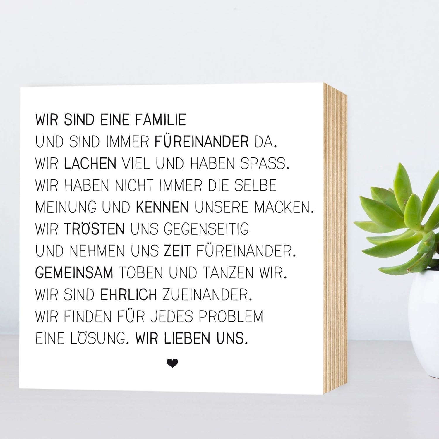Wir sind eine Familie echter Fotodruck mit Spruch auf Holz