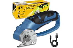 PRATUOR Cordless Electric Scissors, 4V Box Cutter & Cardboard Cutter with Upgrade Blade, LED Light, Safety Lock - Rechargeable Rotary Cutter for Fabric, Leather, Plastic, Sewing, Industrial (Steel Blue)