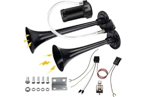 TATOODAA 12V Car Air Horn, 150DB Super Loud Train Air Horn Kit for Truck Car, Chrome Plated Zinc Dual Trumpet Air Horns with Compressor for Any 12V Vehicles Trucks Motorcycle Pickup Trains Cars Boats (Black)