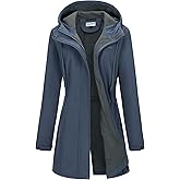 33,000ft Women's Softshell Long Jacket with Hood Fleece Lined Windproof Warm up Waterproof Windbreaker