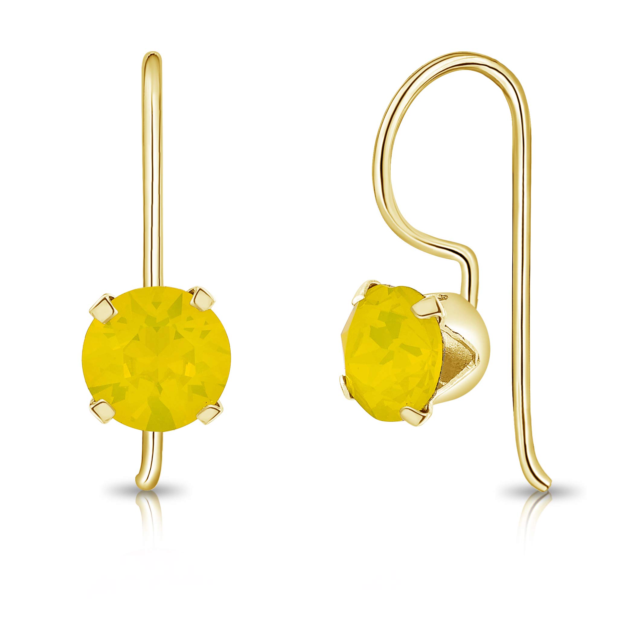 DTPSilver - 925 Sterling Silver Yellow Gold Plated Round Fixed Hook Earrings made with Glittering Crystals from Swarovski® Elements - Diameter: 6 mm - Colour : Yellow Opal