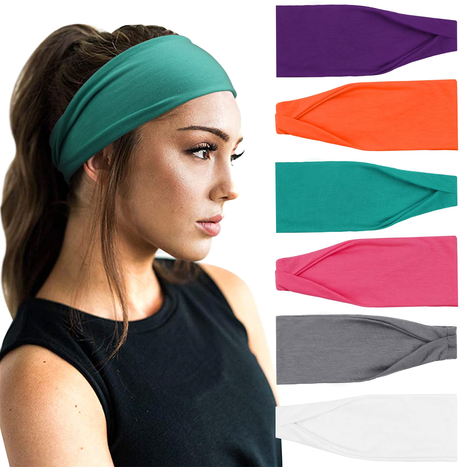 DRESHOW 6 Pack Headbands for Women Wide Elastic Hair Bands Head Wrap Hair Accessories