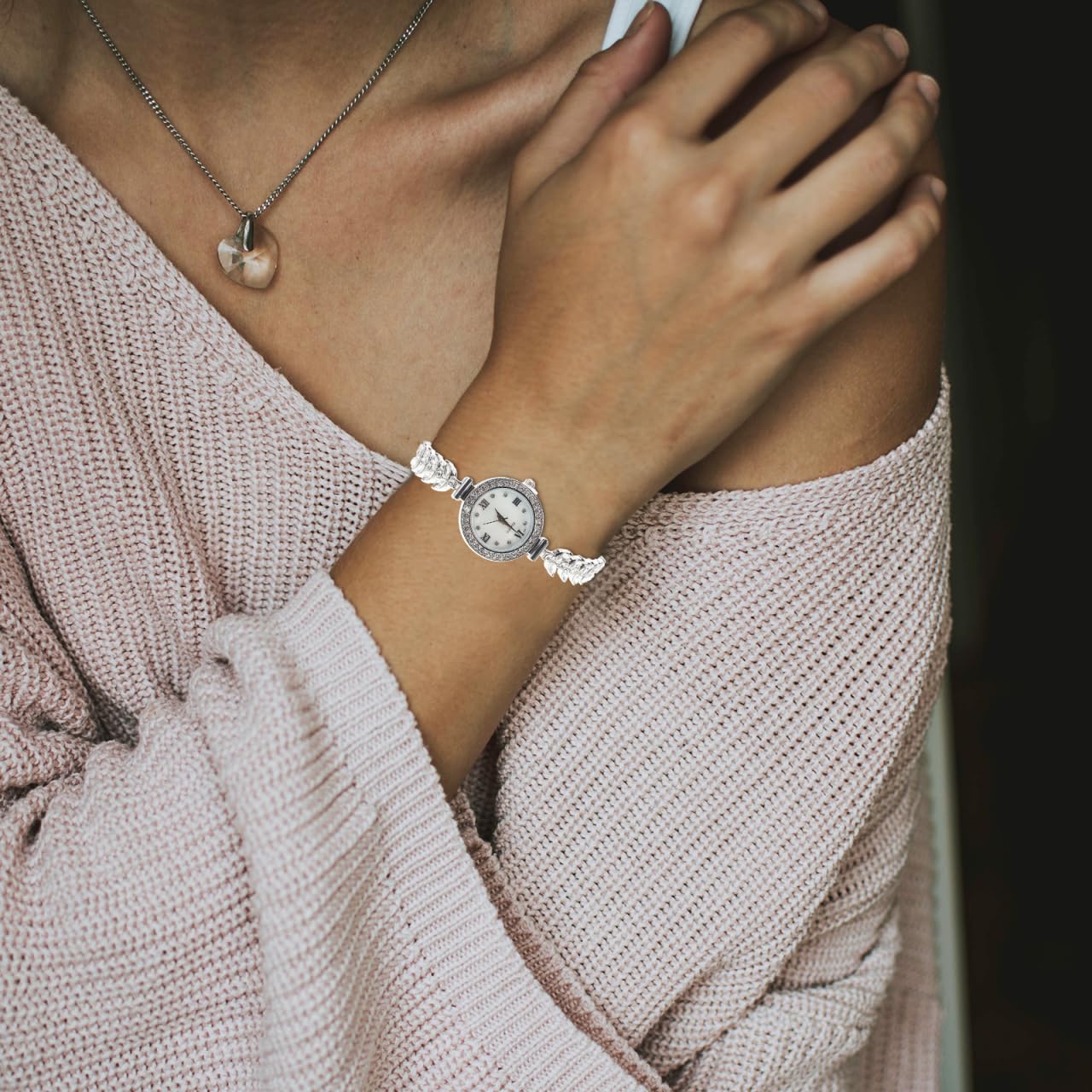 minkissy Rhinestone Women Watch Elegant Silver Bracelet with Quartz Mechanism Mermaid Themed Design Durable for Casual and Formal Occasions