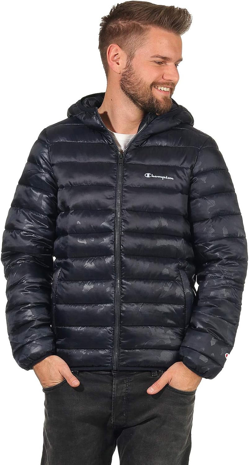 Champion Men's Hooded Puffer Jacket, Blue, XXL Amazon.co.uk Clothing