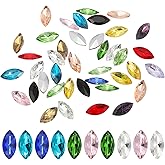 PATIKIL Marquise Gems, 40 Pcs 15x7mm Glass Rhinestones Flat Back Navette Horse Eye Crystal Gems for Jewelry Making DIY Craft, Colorful