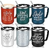 Nitial 6 Pcs 17 oz Christian Coffee Mugs with Lid and Straw Religious Bible Verse Christian Gifts Insulated Inspirational Bible Affirmations Tumbler for Friend Men Women Favor (Multicolor)