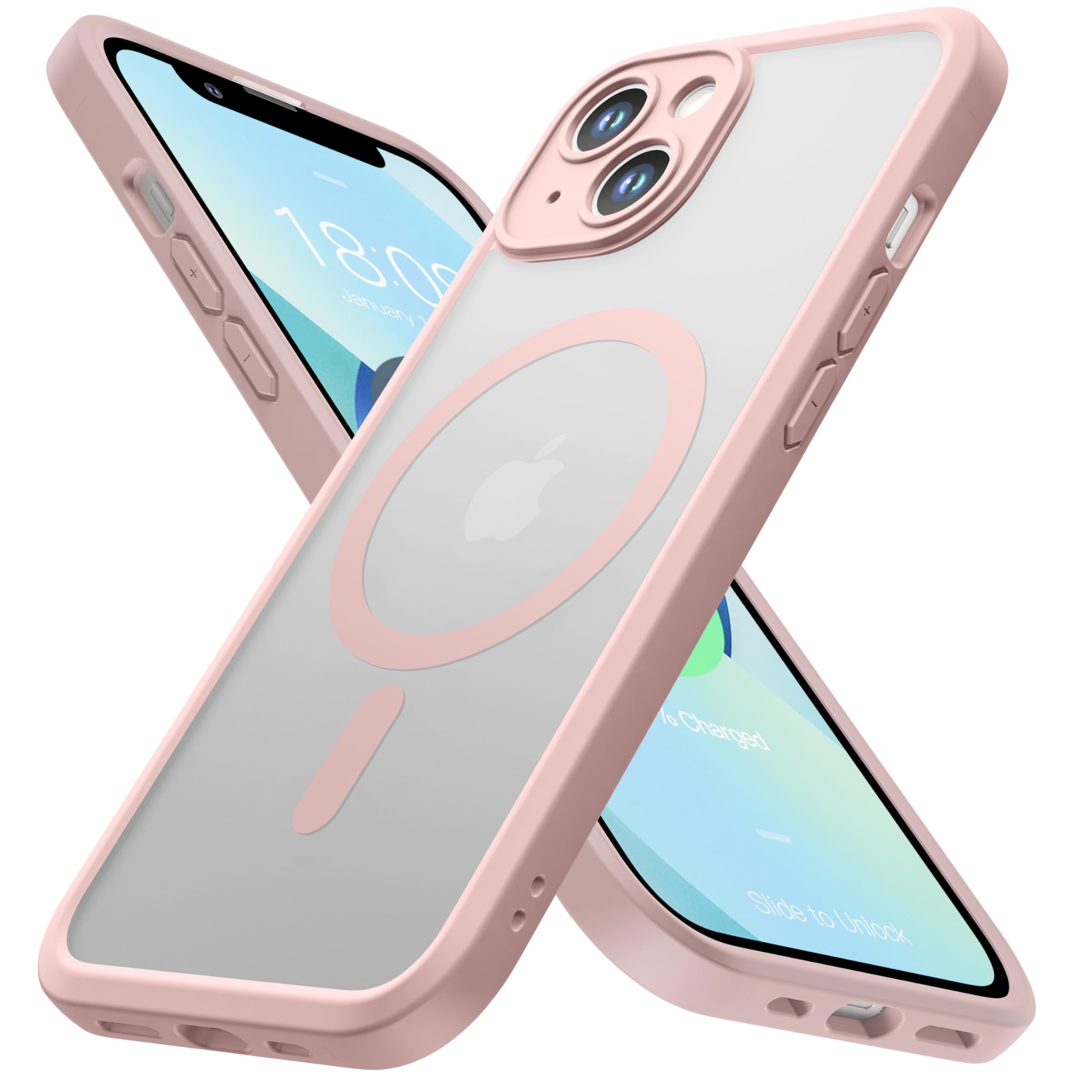 Photo 1 of ImpactStrong Magnetic Guard Designed for iPhone 13 Case [Camera Protection] [Military Grade Drop Tested] [Compatible with MagSafe] Slim Translucent Matte Phone Case (6.1") - Pink