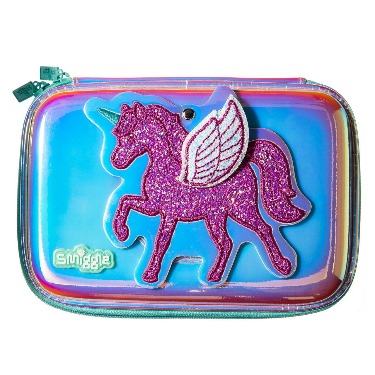 Smiggle Believe School Hardtop Pencil Case for Girls & Boys with Hidden Mirror and Metallic Finish | Unicorn Print