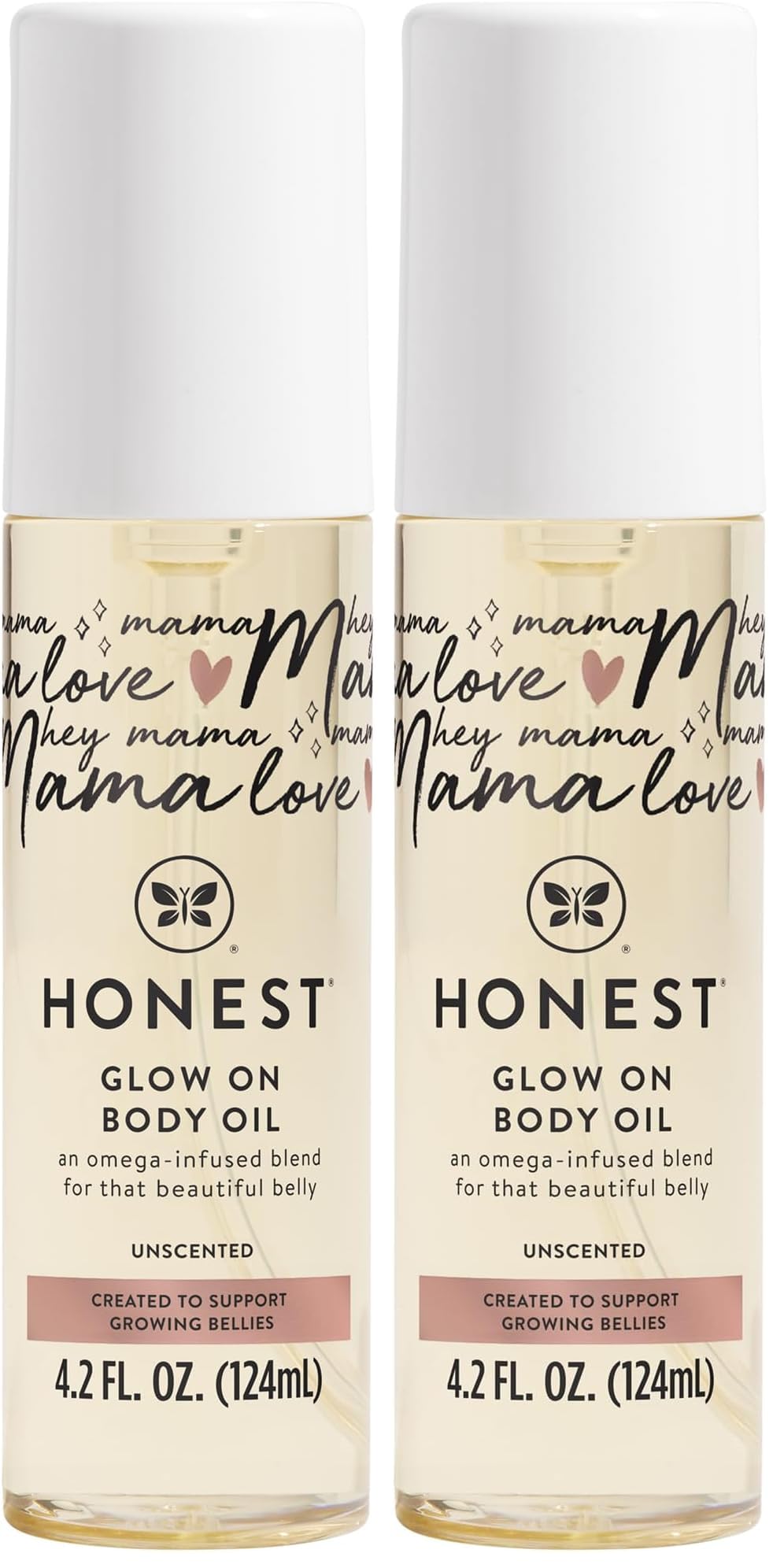 The Honest Company Mama Hydrating and Soothing Glow On Body Belly Oil, Plant Based Hypoallergenic, Fragrance-Free, 4.2 fl oz, (Pack of 2) Image