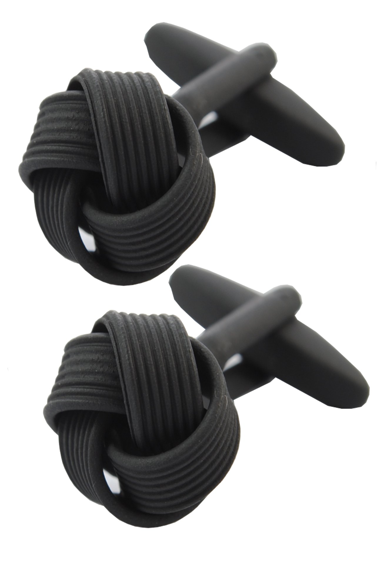 Cufflinks for Men + Presentation Box - Knot - Black Square Knot - Classic Round Design - Black Colour - One Pair