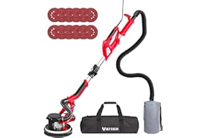 YATTICH Drywall Sander, 750W Electric Sander with 12 Pcs Sanding discs, 7 Variable Speed 800-1750 RPM Wall Sander with Extendable Handle, LED Light, Long Dust Hose, Storage Bag, YT-916