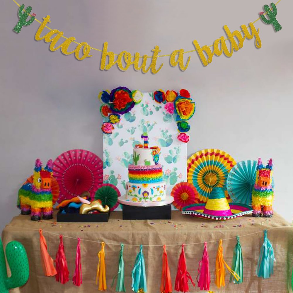 Finseng Taco Bout A Baby Gold Glitter Banner Sign Garland