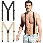Janmercy 2 Pcs Men's Hidden Suspenders Y Back Under Clothing 1.5 Inch Wide Heavy Duty Adjustable