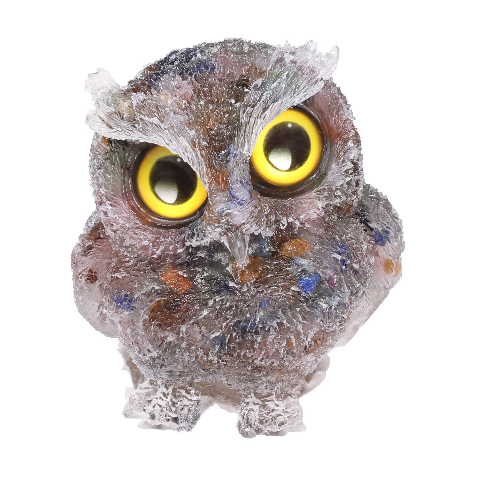 KYEYGWO Colourful Cute Crystal Owl Figure Ornaments Decorative Resin Bird Statues for Home Office Table Mini Stone Animal Sculpture Talisman Micro Landscape