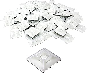 Large, Premium Zip Tie Adhesive-Backed Mounts 100 Pack by Nova Supply. Pro-Grade, UV White Cable Tie Bases: 1.1 in x 1.1 in. Screw-Hole Anchor Point Gives High-Strength Durability for Long-Term Use