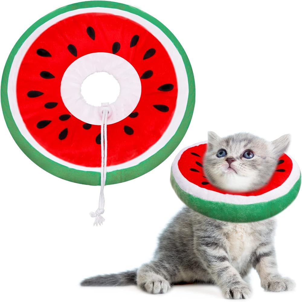 RosewineC Cat Recovery Cone Soft Adjustable Cotton Watermelon Design