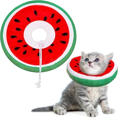 RosewineC Cat Recovery Cone Soft Adjustable Cotton Watermelon Design