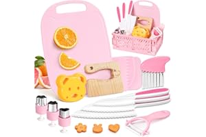Suhctuptx Toddler Knife Set, Kids Knife Set for Real Cooking, Kid Safe Knives with Cutting Board Crinkle Cutters Montessori Kitchen Toys, Toddler Girl Gifts Age 3 4 5 6 7 8 Year Old