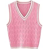 RefindWin Womens Sweater Vest Cable Knit Casual V Neck Ribbed Preppy Pullover Tops Sleeveless