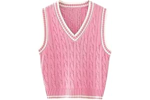 RefindWin Womens Sweater Vest Cable Knit Casual V Neck Ribbed Preppy Pullover Tops Sleeveless