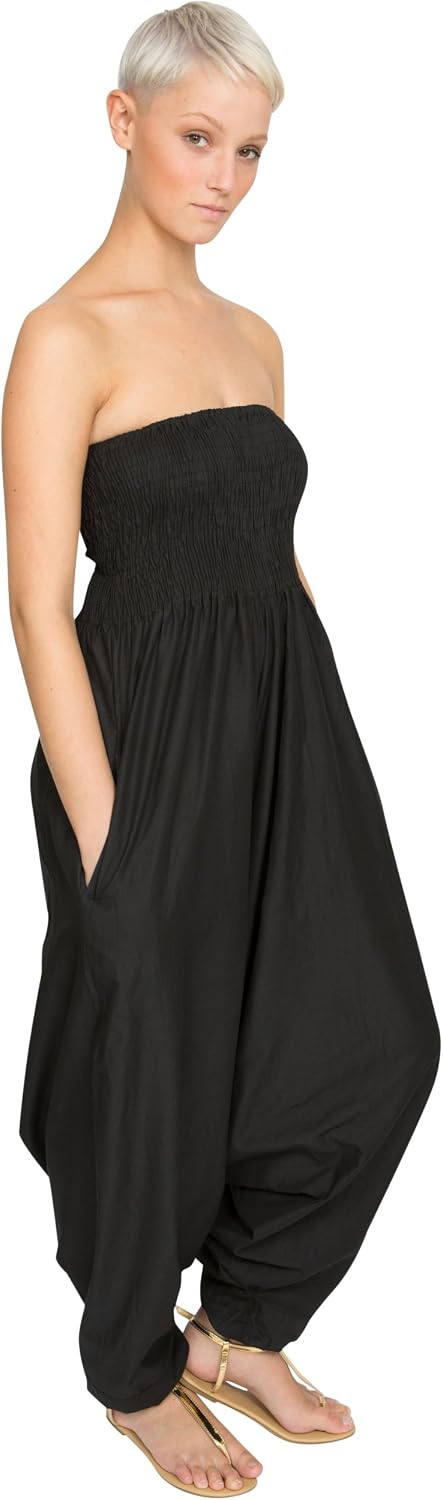 Cotton Maxi Harem Trouser Jumpsuit Black (One Size) - Image 4