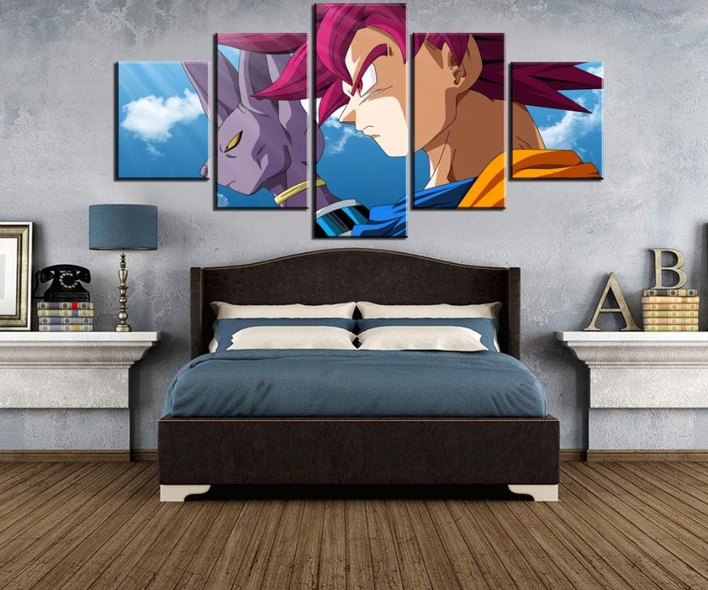 LHSRKL Canvas Wall Art 5 Pieces Wall Art Canvas Painting Beerus Super Saiyan God Goku Battle Picture Canvas Room Decoration