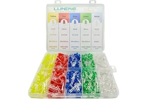 LUNENG 5mm LED Diode Light Assortment Kit - 5 Colors (100pcs Each), Multi-Color Emitting Bulbs for DIY Electronics, Arduino, Raspberry Pi, PCB Circuits, Science Projects (500PCS)
