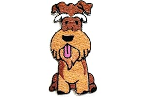 NIPITSHOP DOG PATCH Nipitshop Patches Brown Schnauzer Dog sit Animal Cartoon Logo Kid Baby Boy Jacket T Shirt Patch Sew Iron on Embroidered Sign Gift Costume