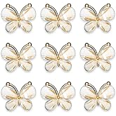 Builcker 50PCS Butterfly Head Ornament DIY Accessories Alloy Butterfly Transparent Shiny Acrylic Wings Flat Gold-plated Accessories For Home Buttons Clothes Shoes Hats Crafts Decor (White)