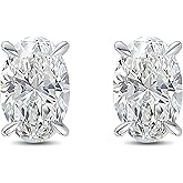 Faux Diamond Stud Earrings For Women 10mm Oval Cut 14k Gold Plated Sterling Silver 5ct Cubic Zirconia Earring Studs for Her by Ginger Lyne Pierced Jewelry For Her