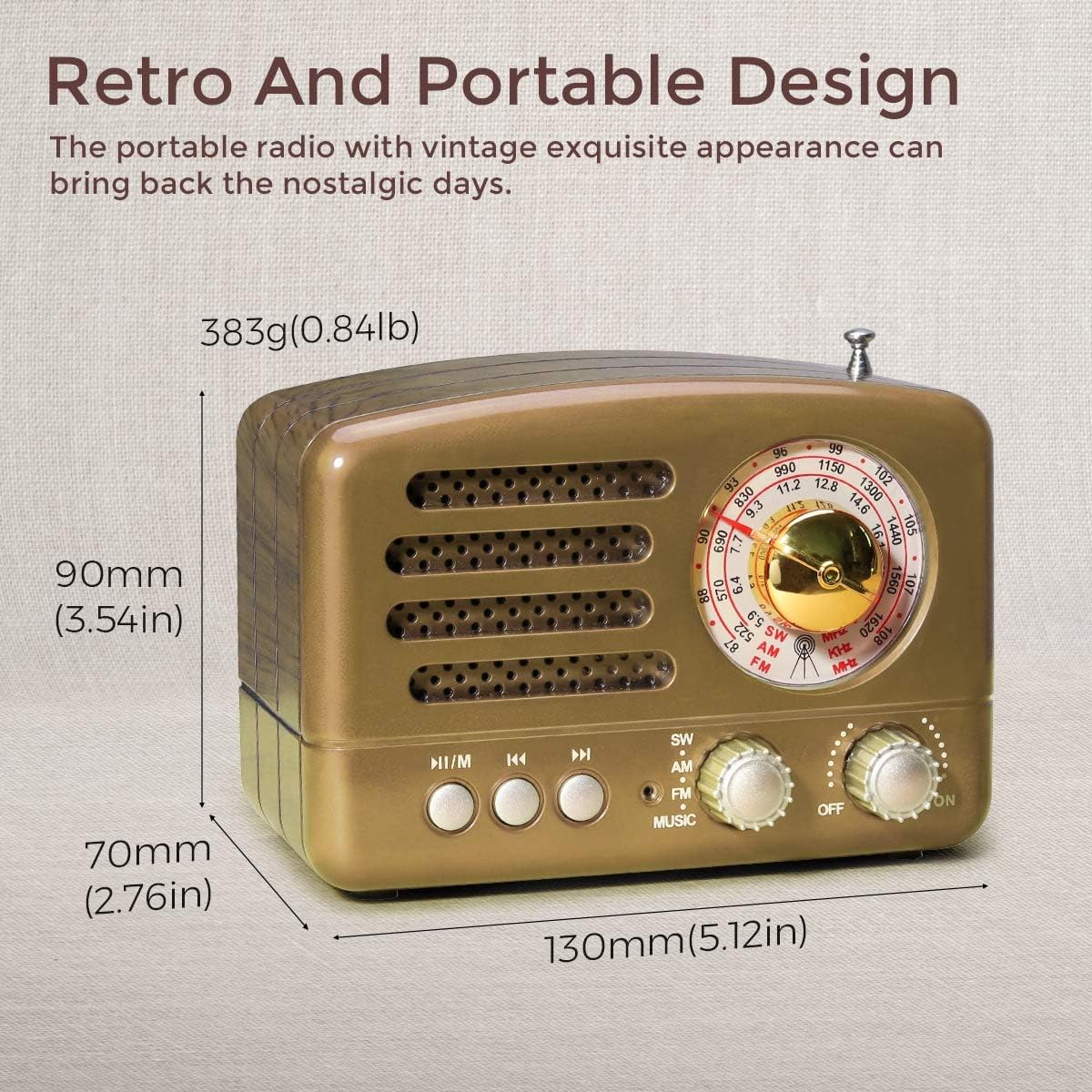 PRUNUS J-160 Portable Radio Retro, SW AM FM Radio Small with Bluetooth Speaker - Image 5