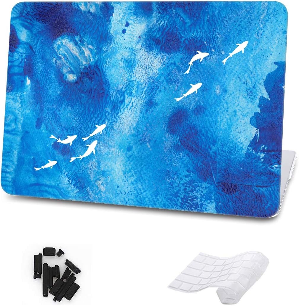 for MacBook Air 11.6inch Case with Keyboard Cover Plastic Hard Shell(Fit Model:A1370/A1465) Small Fish in Water Effect Pattern Art Printing Full Edge Protective Case Skin