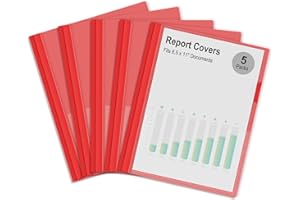 Ndsox 5 Packs Clear Front Report Covers with 3-Prong Fasteners, Plastic Project Presentation Folders Resume Document Covers with Red Back for 8.5" x 11" Letter Size Paper for School Office Business