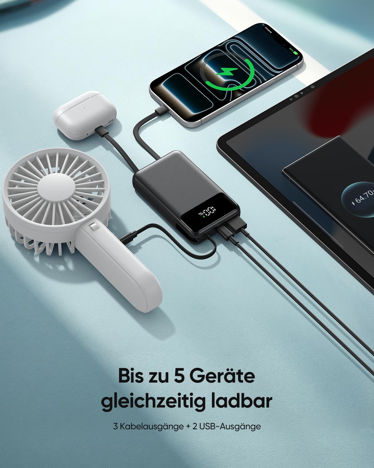 A ADDTOP 20000mAh Ultra Klein Power Bank mit 4 Kabel, 22,5W Schnellladen 6