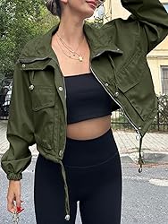 Tankaneo Womens Cropped Jacket Zip Up Lightweight