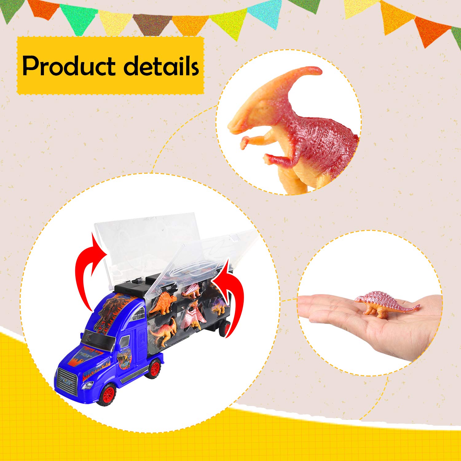 Camion Trasporto Dinosauri Con 4 Auto Giocattolo &ndash; Regalo Per Bambini