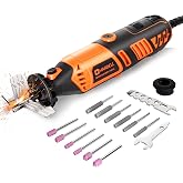 Electric Chainsaw Sharpener Kit 180W Multi-Purpose Rotary Tool | 6 Variable Speeds 8000-35000RPM, Angle Attachment 6 Diamond Sharpening Bits for Chainsaw Chain, Grinding &amp; DIY